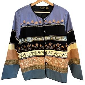 Vintage Julia Kim Womens Artsy Embroidered Jacket Size L Art To Wear Boho Ethnic